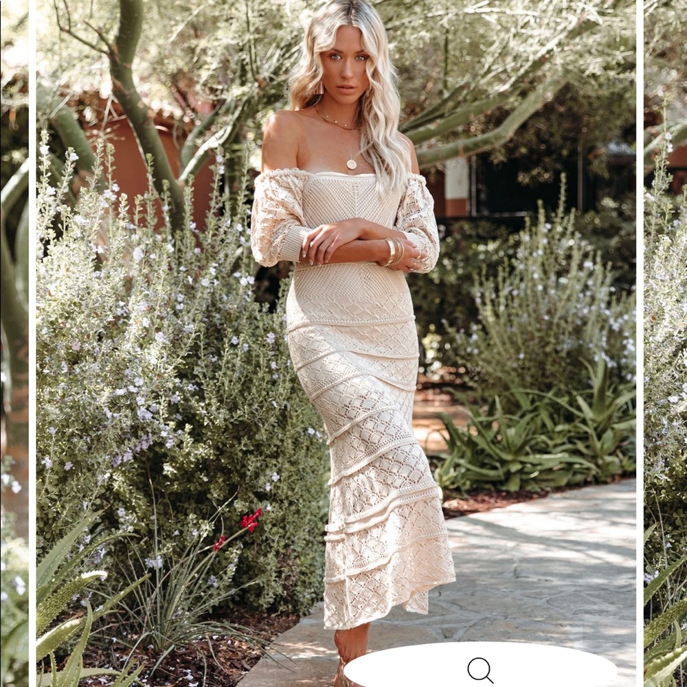 ISO* VICI WEEKEND ESCAPE TIERED CROCHET MIDI DRESS
